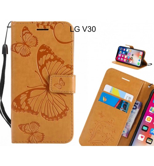 LG V30 Case Embossed Butterfly Wallet Leather Case