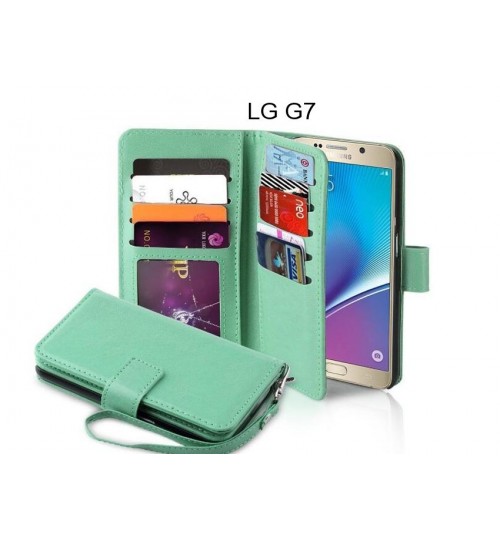 Lg G7 Case Double Wallet Leather Case 9 Card Slots - Green