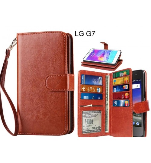 Lg G7 Case Double Wallet Leather Case 9 Card Slots - Brown
