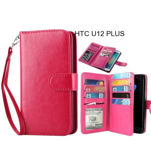 Htc U12 Plus Case Double Wallet Leather Case 9 Card Slots - Hot Pink