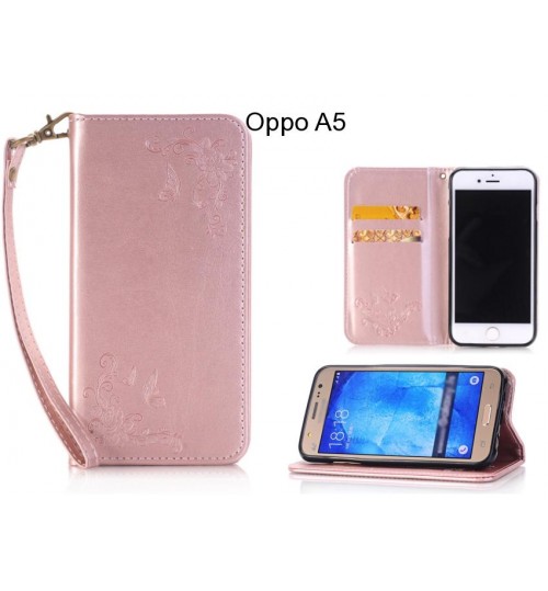 Oppo A5 CASE Premium Leather Embossing wallet Folio case