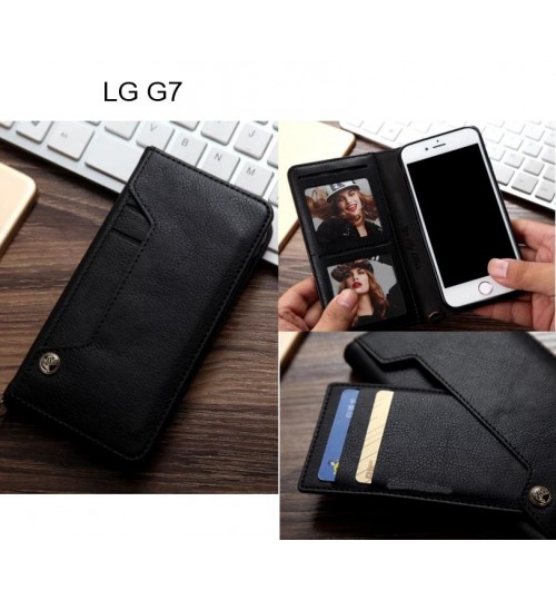 Lg G7 Case Slim Leather Wallet Case 6 Cards 2 Id Magnet - Black