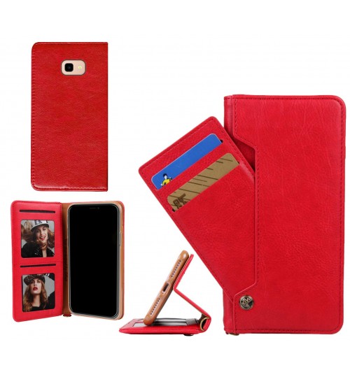 Galaxy J4 Plus Case Slim Leather Wallet Case 6 Cards 2 Id Magnet - Red