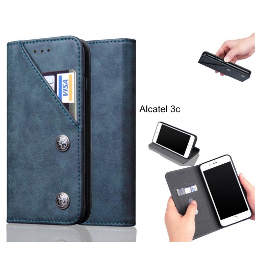 Alcatel 3c Case ultra slim retro leather wallet case 2 cards magnet