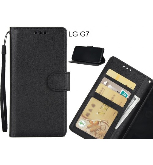 Lg G7  Case Silk Texture Leather Wallet Case - Black