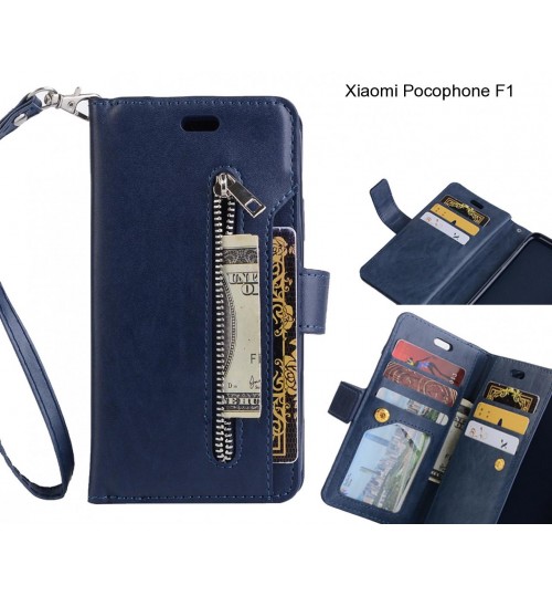Xiaomi Pocophone F1 Case 10 Cards Slots Wallet Leather Case With Zip - Blue