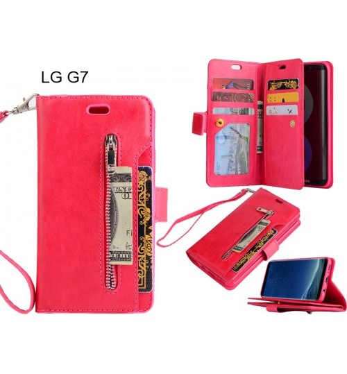 Lg G7 Case 10 Cards Slots Wallet Leather Case With Zip - Red