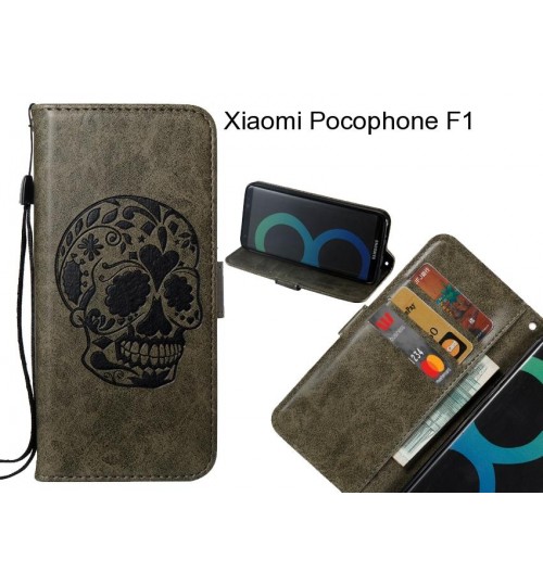 Xiaomi Pocophone F1 case skull vintage leather wallet case