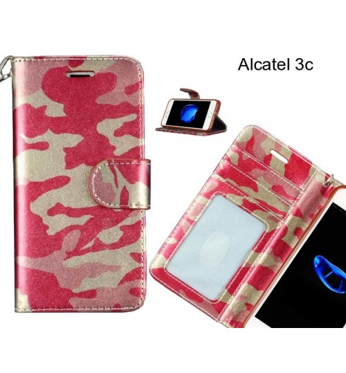 Alcatel 3c Case Camouflage Leather Wallet Case Cover - Red