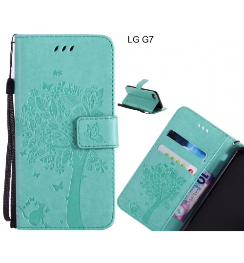 LG G7 case leather wallet case embossed cat & tree pattern