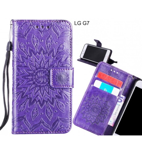 LG G7 Case Leather Wallet case embossed sunflower pattern