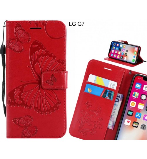 Lg G7 Case Embossed Butterfly Wallet Leather Case - Red