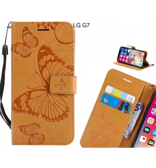 Lg G7 Case Embossed Butterfly Wallet Leather Case - Brown