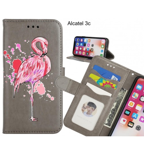 Alcatel 3c case Embossed Flamingo Wallet Leather Case