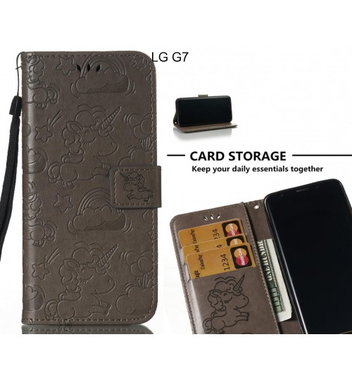 Lg G7  Case Leather Wallet Case Embossed Unicon Pattern - Grey