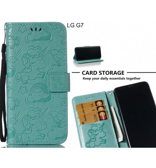 Lg G7  Case Leather Wallet Case Embossed Unicon Pattern - Green