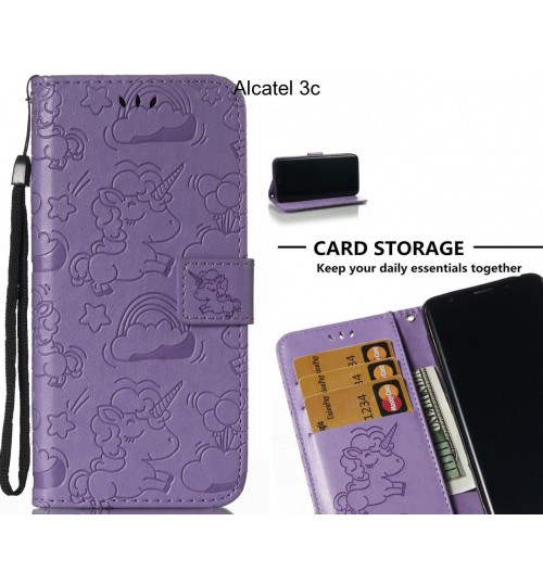 Alcatel 3c  Case Leather Wallet case embossed unicon pattern