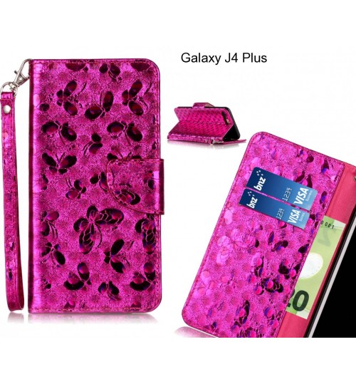 Galaxy J4 Plus Case Wallet Leather Flip Case laser butterfly