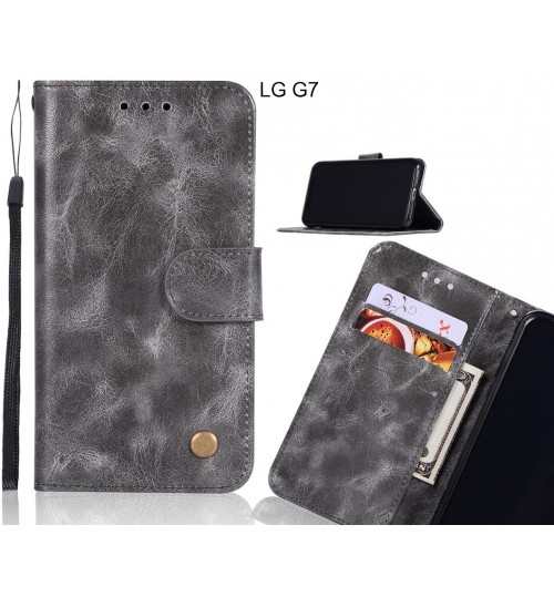 Lg G7 Case Vintage Fine Leather Wallet Case - Grey
