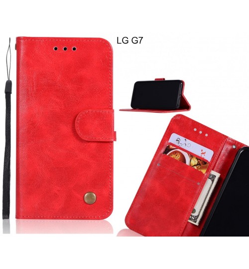 Lg G7 Case Vintage Fine Leather Wallet Case - Red