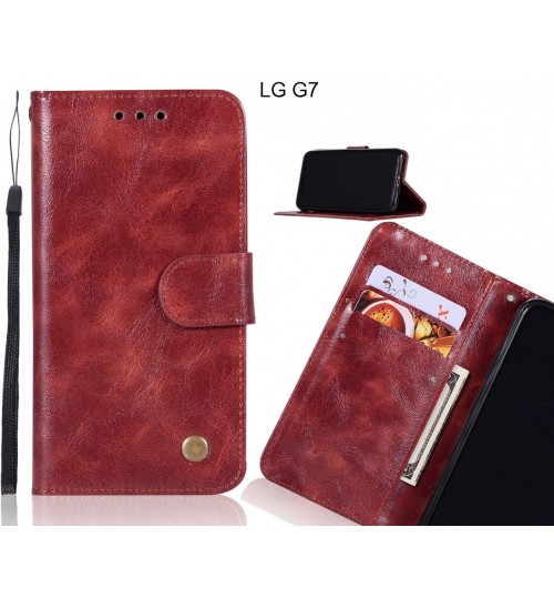 Lg G7 Case Vintage Fine Leather Wallet Case - Dark Red
