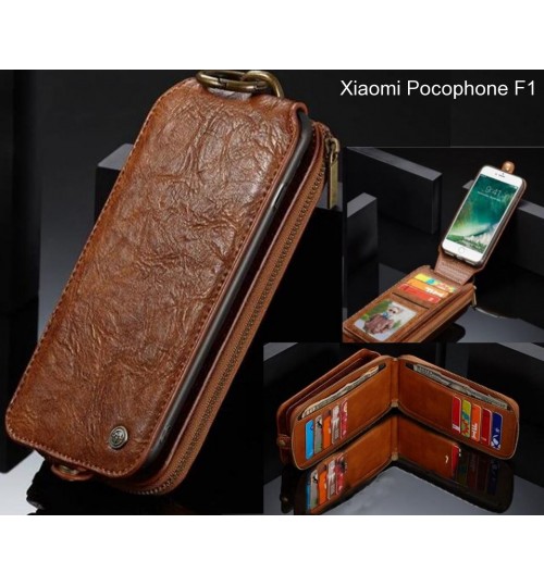 Xiaomi Pocophone F1 case premium leather multi cards 2 cash pocket zip pouch