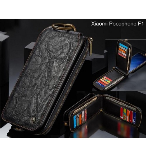 Xiaomi Pocophone F1 case premium leather multi cards 2 cash pocket zip pouch