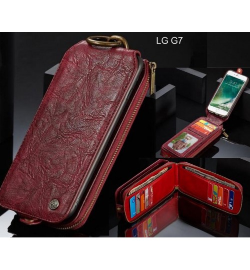 LG G7 case premium leather multi cards 2 cash pocket zip pouch