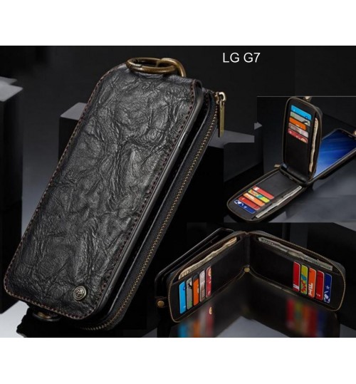 LG G7 case premium leather multi cards 2 cash pocket zip pouch