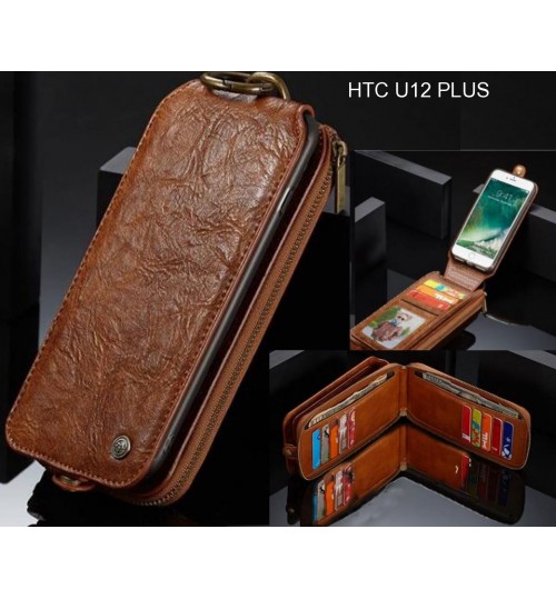 HTC U12 PLUS case premium leather multi cards 2 cash pocket zip pouch