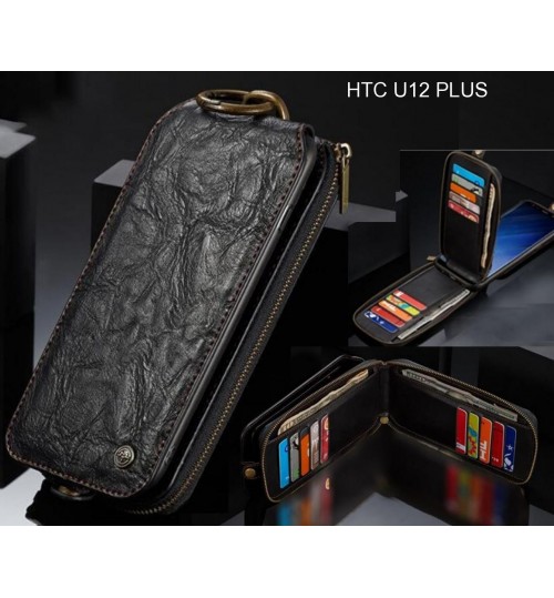 HTC U12 PLUS case premium leather multi cards 2 cash pocket zip pouch