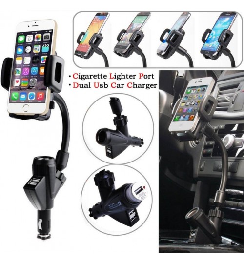 Car Charger Mount Holder for Cell Phone with 2 Dual USB Port