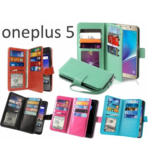Oneplus 5 Case Double Wallet Leather Case 9 Card Slots - Rose Gold