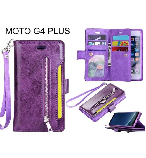 Moto G4 Plus Case 10 Cards Slots Wallet Leather Case With Zip - Purple