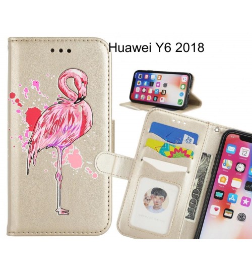 Huawei Y6 2018 case Embossed Flamingo Wallet Leather Case