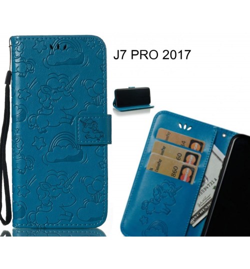 J7 Pro 2017 Case Wallet Leather Unicon Case - Blue