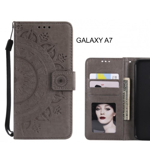 Galaxy A7 Case Leather Wallet Case Mandala Embossed - Grey