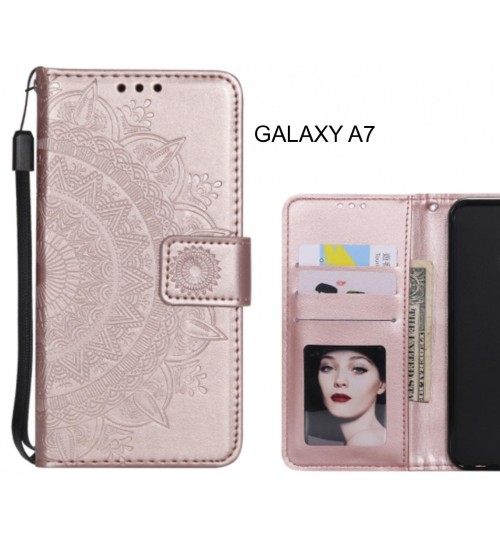 Galaxy A7 Case Leather Wallet Case Mandala Embossed - Rose Gold