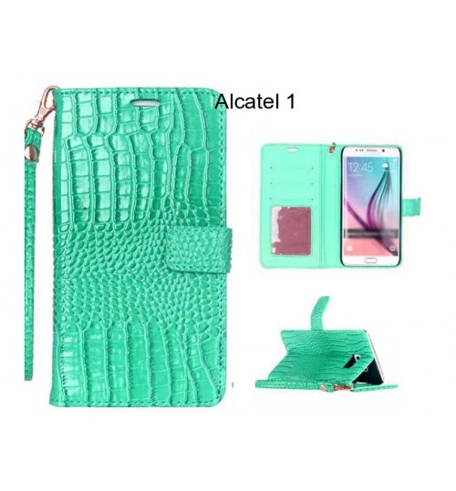 Alcatel 1 case Croco wallet Leather case