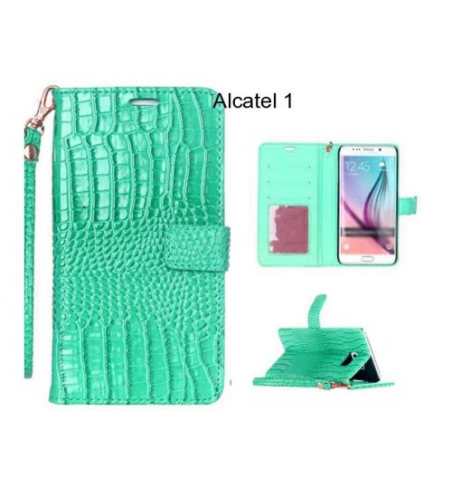 Alcatel 1 Case Croco Wallet Leather Case - Green