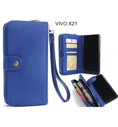 Vivo X21 Case Coin Wallet Case Full Wallet Leather Case - Dark Blue