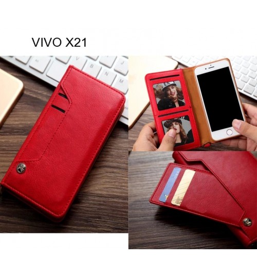 Vivo X21 Case Slim Leather Wallet Case 6 Cards 2 Id Magnet - Red
