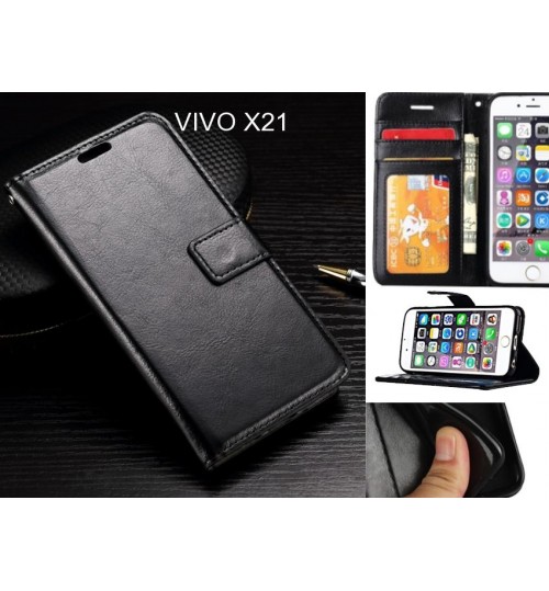 Vivo X21 Case Fine Leather Wallet Case - Black