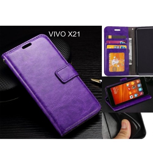 Vivo X21 Case Fine Leather Wallet Case - Purple