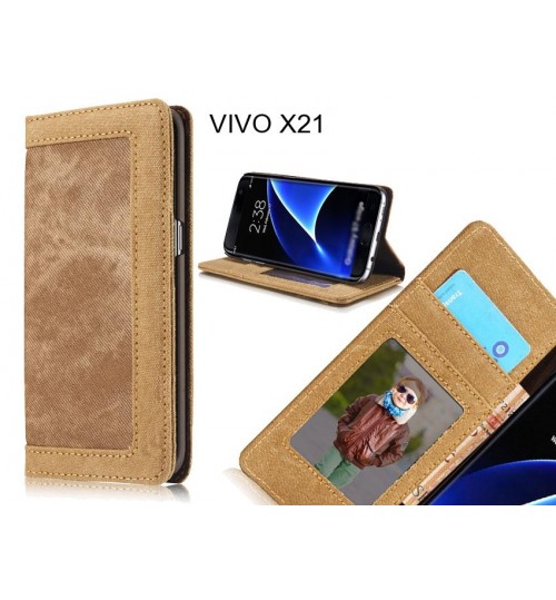 Vivo X21 Case Contrast Denim Folio Wallet Case - Brown