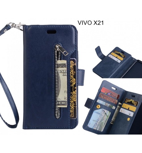 Vivo X21 Case 10 Cards Slots Wallet Leather Case With Zip - Blue