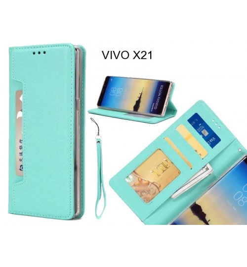 Vivo X21 Case Silk Texture Leather Wallet Case 4 Cards 1 Id Magnet - Green