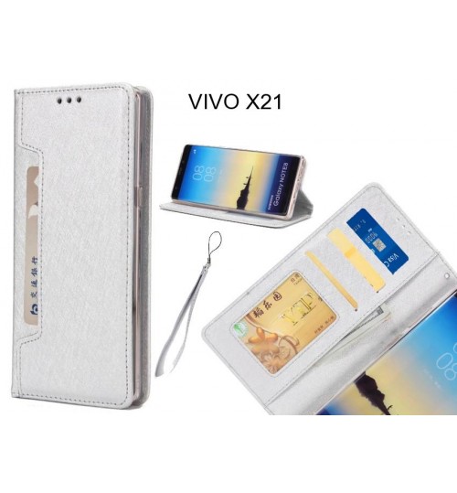 Vivo X21 Case Silk Texture Leather Wallet Case 4 Cards 1 Id Magnet - Silver
