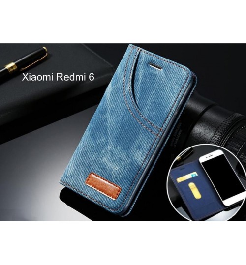 Xiaomi Redmi 6 case leather wallet case retro denim slim concealed magnet