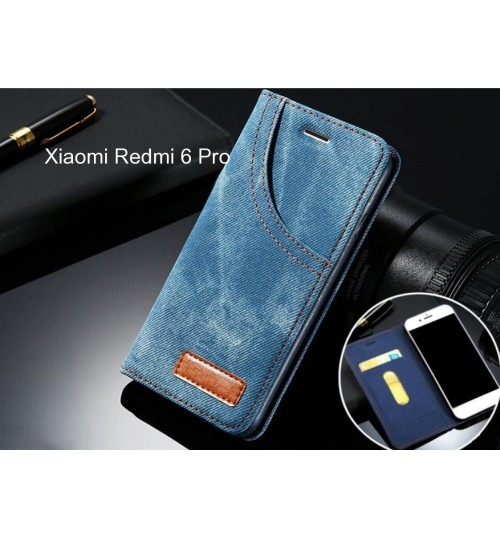 Xiaomi Redmi 6 Pro case leather wallet case retro denim slim concealed magnet